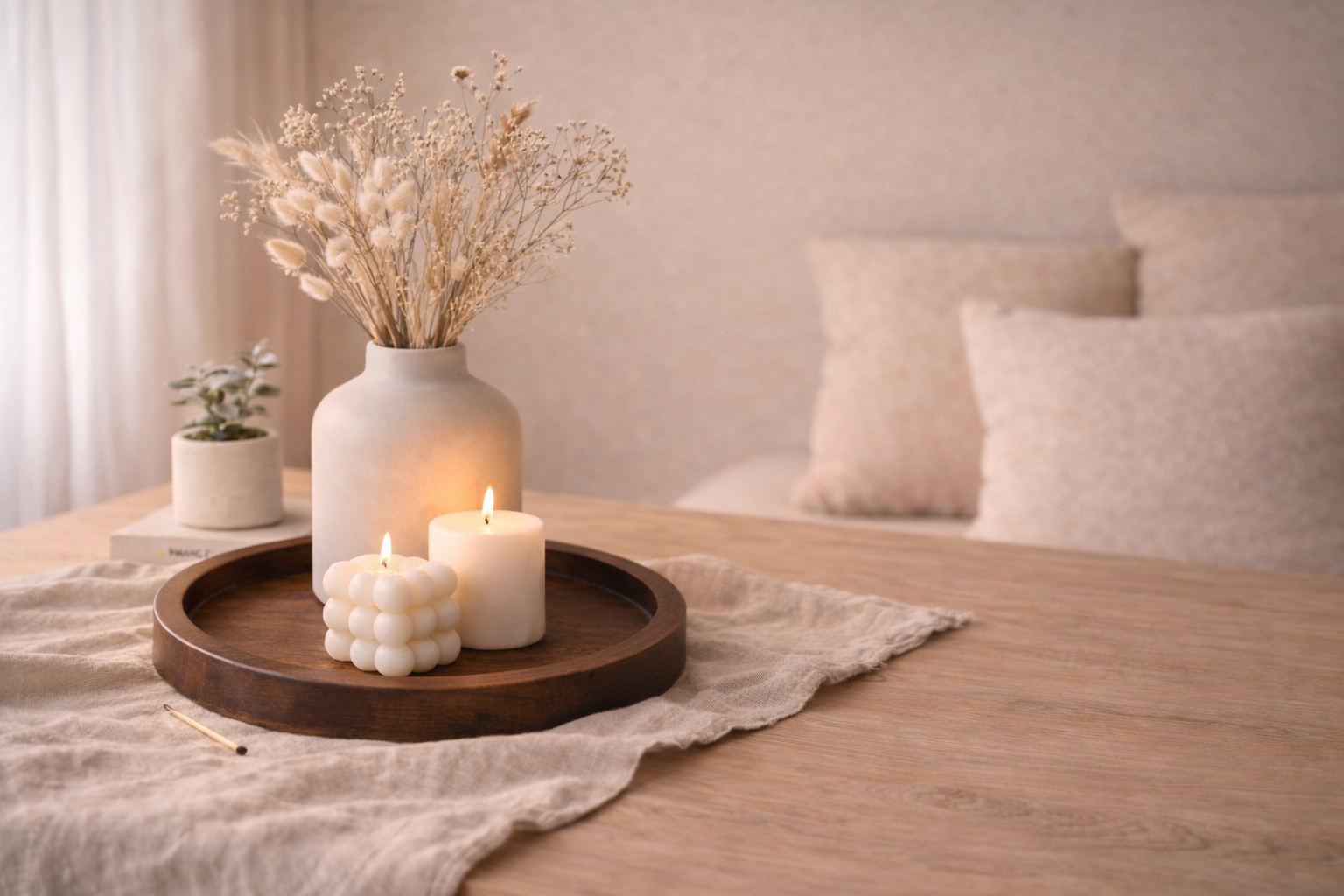 Tafelset op ronde houten tray